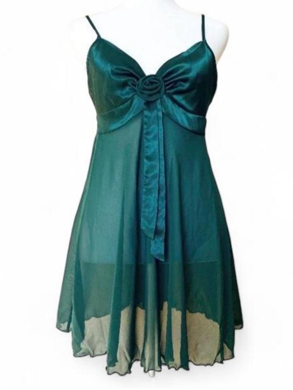 Victoria's Secret Babydoll Mini Slip Dress Emerald Green 90s Coquette Feminine